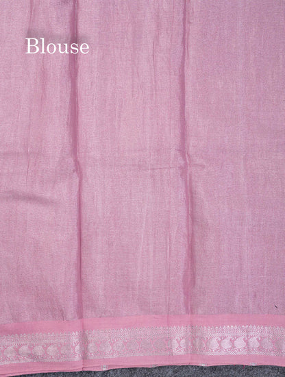 Stunning Pastel Violet Tissue Sungudi Cotton Saree With Small Traditional Silver Zari Border