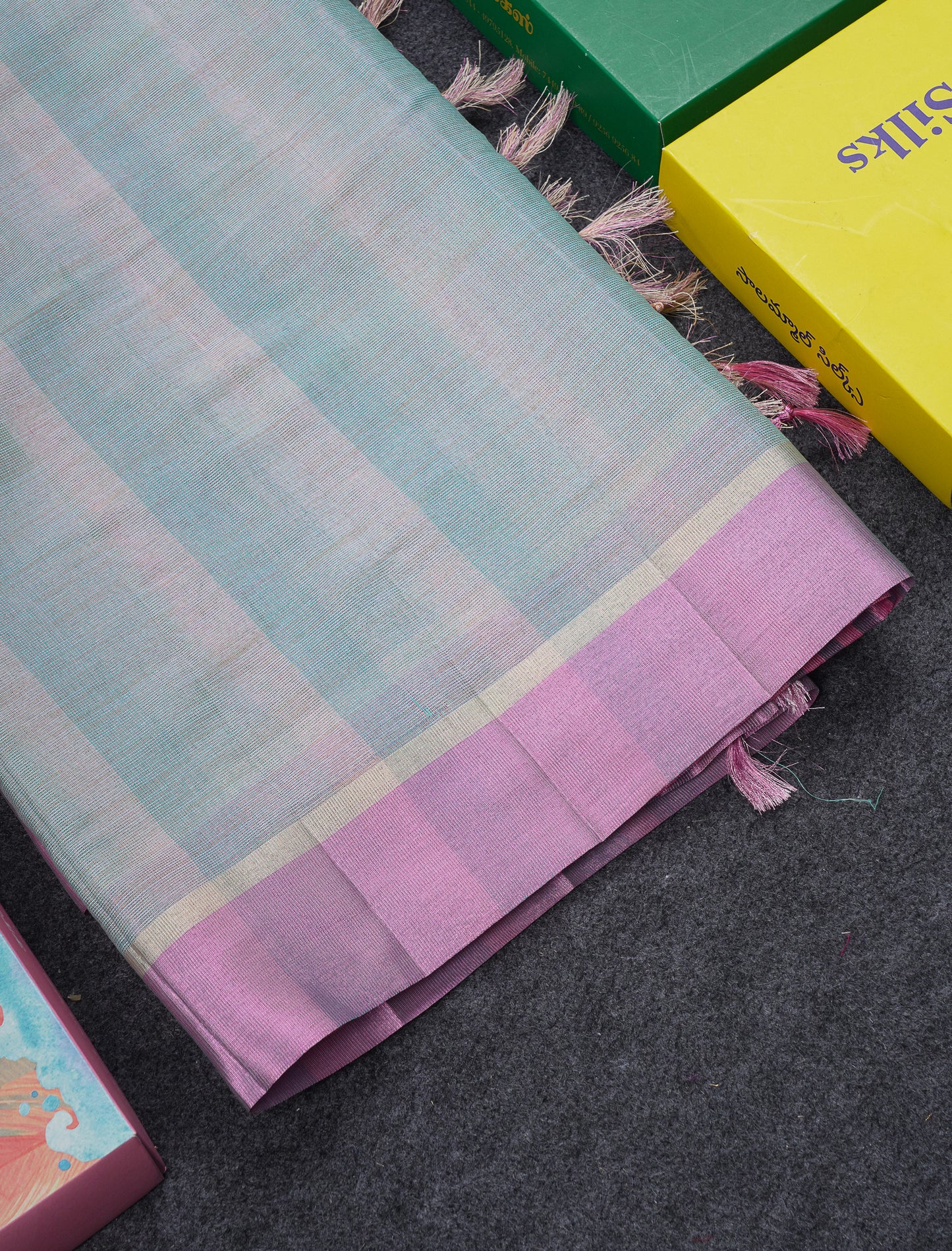 Beautiful Sea Blue Semi Tussar Fancy Saree With Contrast Sky Blue Border