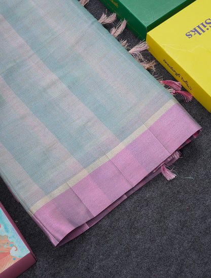 Beautiful Sea Blue Semi Tussar Fancy Saree With Contrast Sky Blue Border