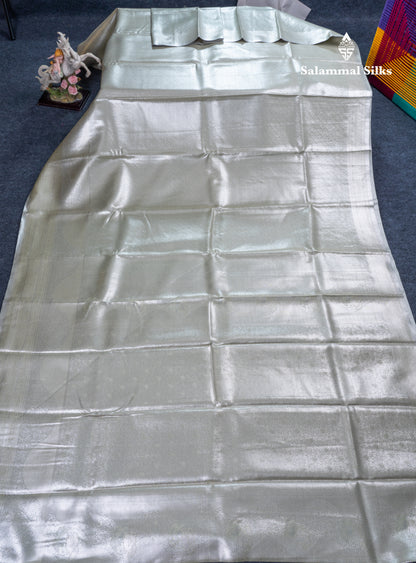 Silver Bridal Tissue Semi Silk Saree With Traditional Evening Morning Border