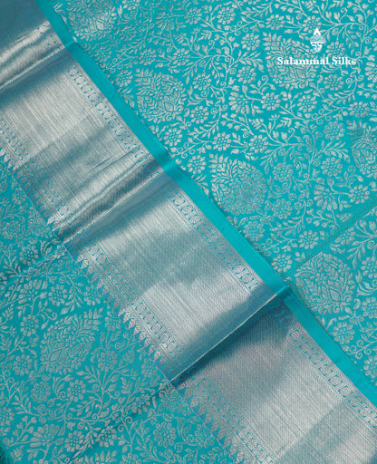 Beautiful Blue Bridal Pure Kanjivaram Silk Saree With Traditional Evening Morning Border