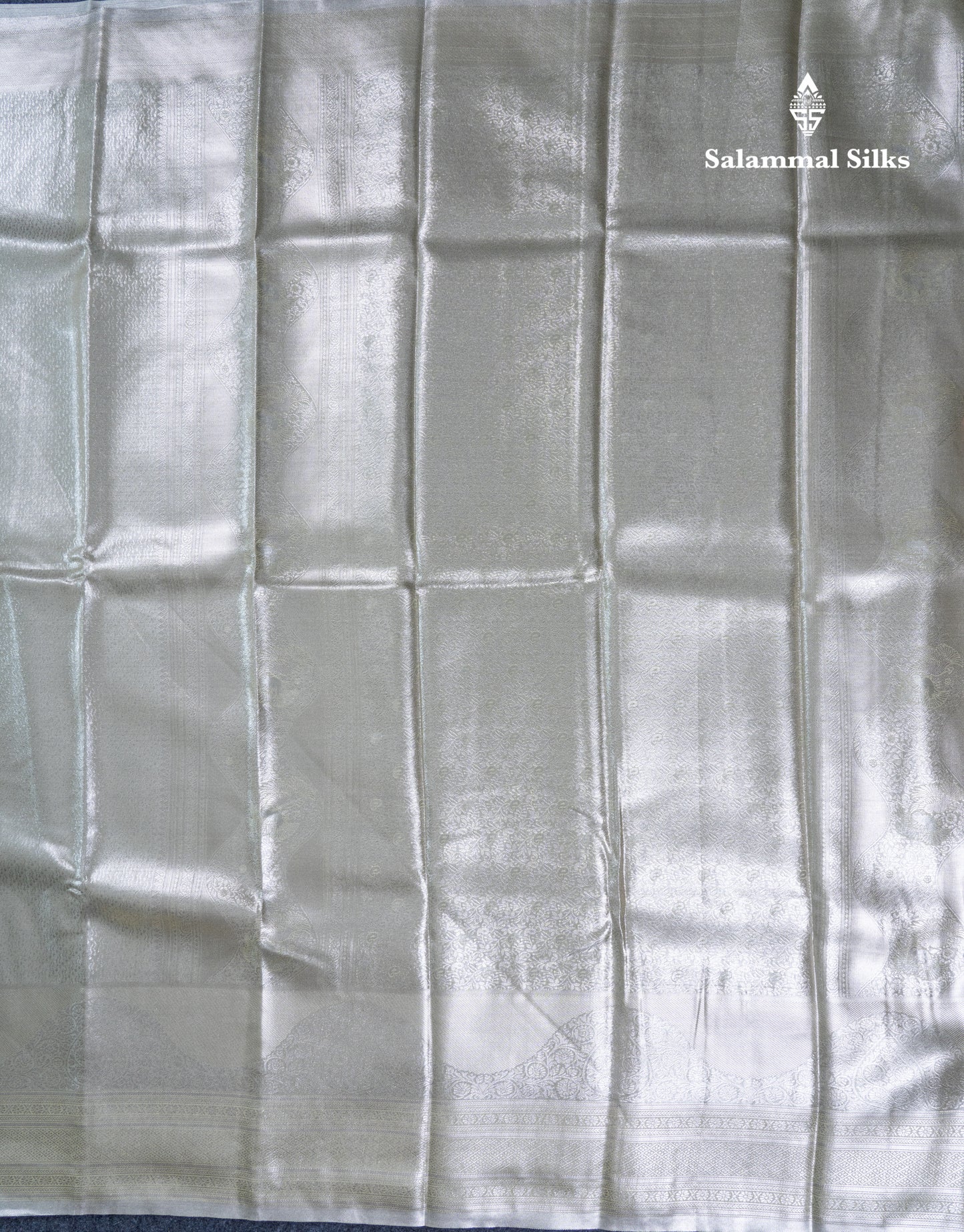 Silver Bridal Tissue Semi Silk Saree With Traditional Evening Morning Border