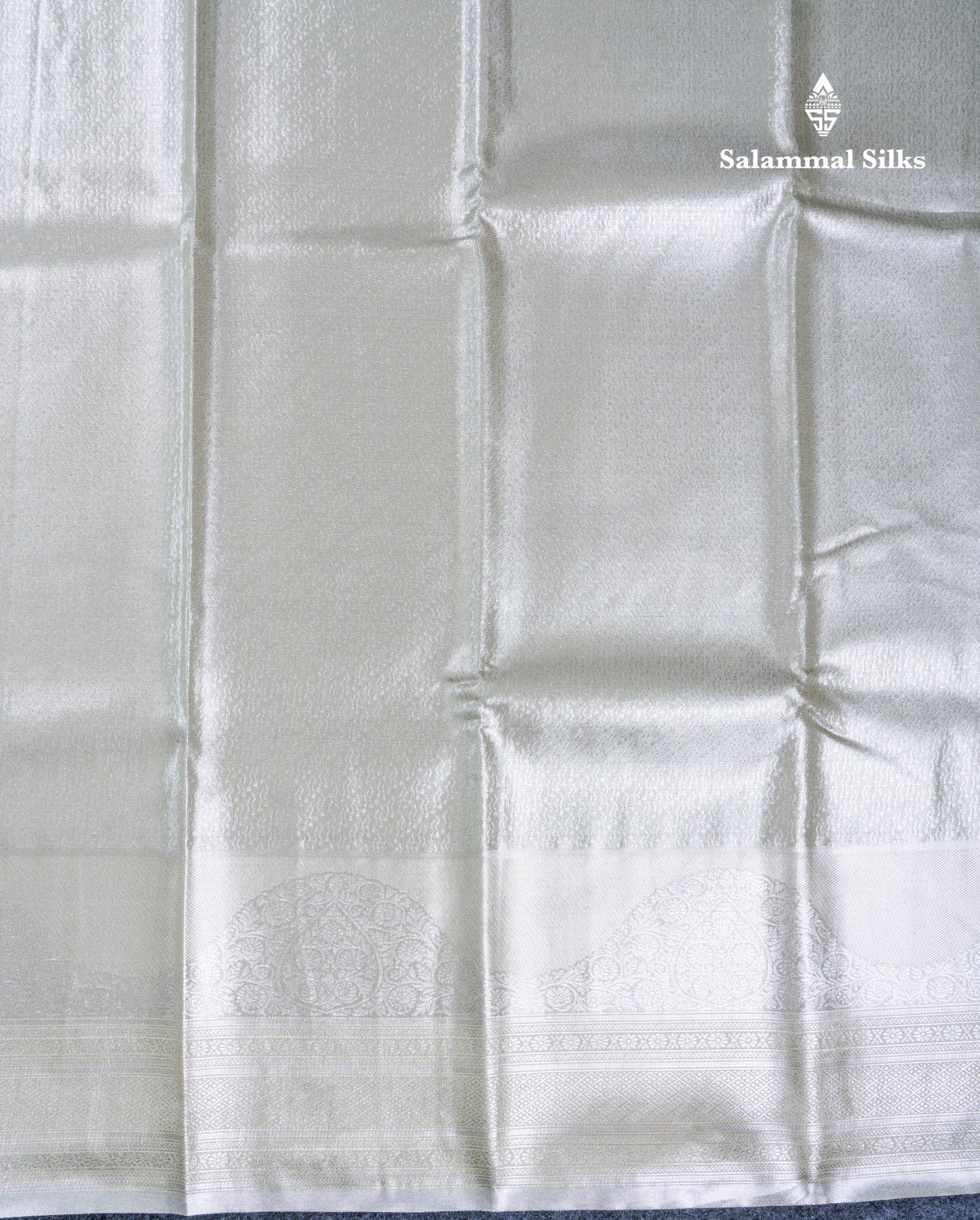 Silver Bridal Tissue Semi Silk Saree With Traditional Evening Morning Border