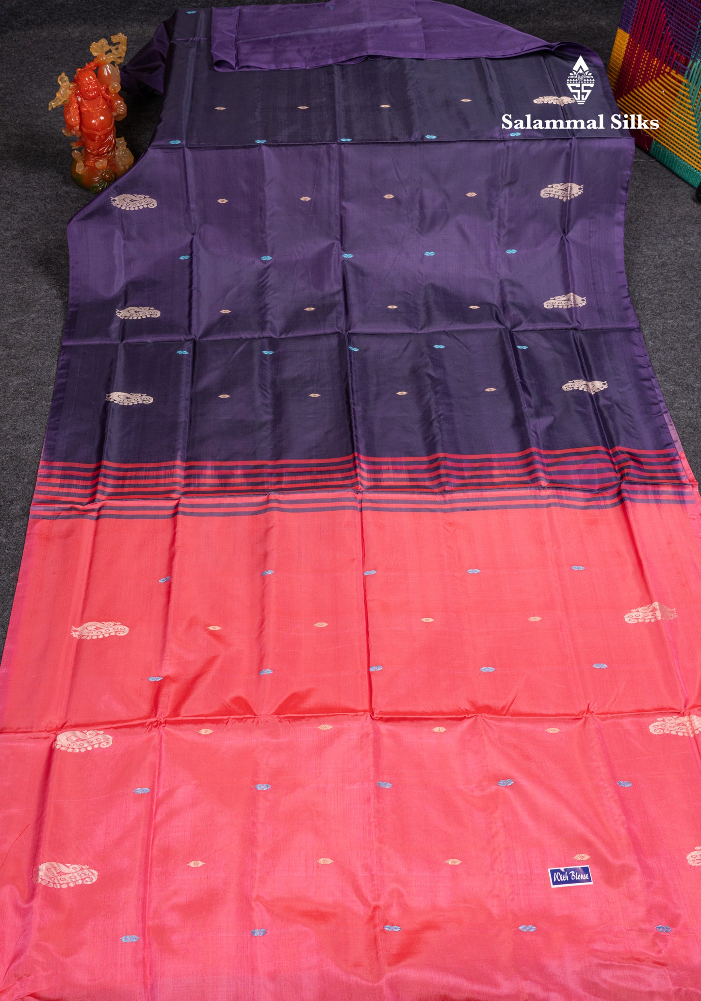 Dark Violet Banana Pinth Saree (Vaazhainaar Pattu) With Contrast Pink Blouse