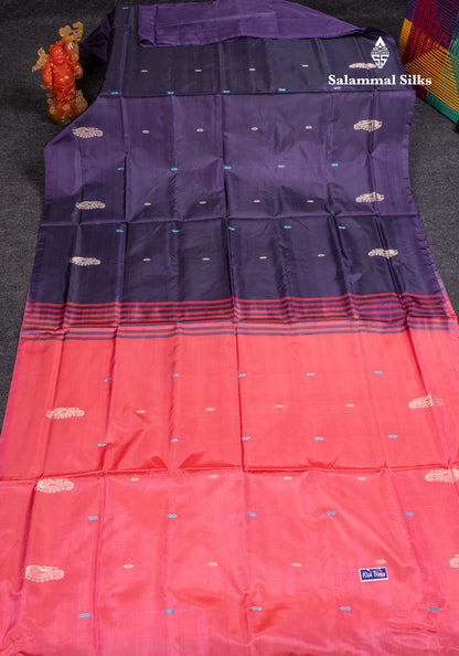 Dark Violet Banana Pinth Saree (Vaazhainaar Pattu) With Contrast Pink Blouse