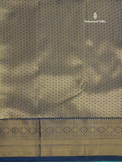 1000 Buttas Grey White Semi Silk Saree With Contrast Navy Blue Border
