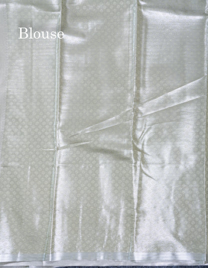 Silver Bridal Tissue Semi Silk Saree With Traditional Evening Morning Border