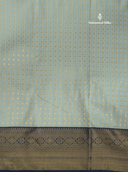1000 Buttas Grey White Semi Silk Saree With Contrast Navy Blue Border