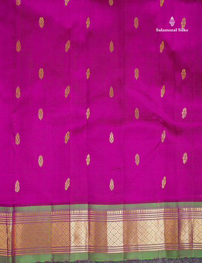 One Side Border Pure Silk Saree - Dual Tone Pink With Contrast Dual Tone Green Traditional Border