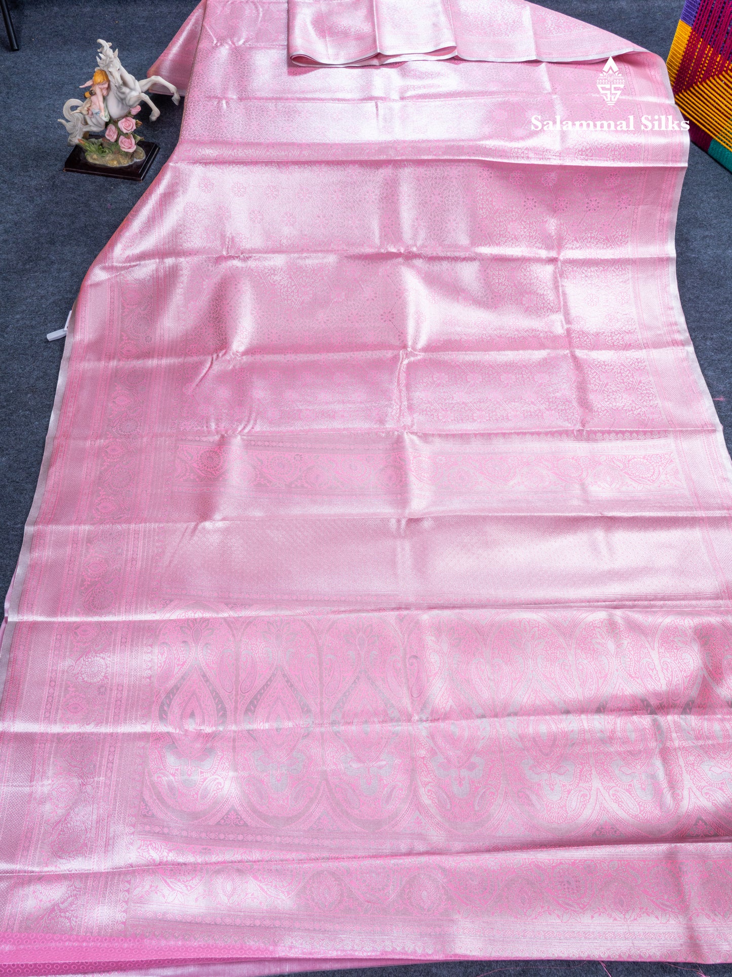 Lavender Bridal Tissue Semi Silk Saree With Traditional Evening Morning Border