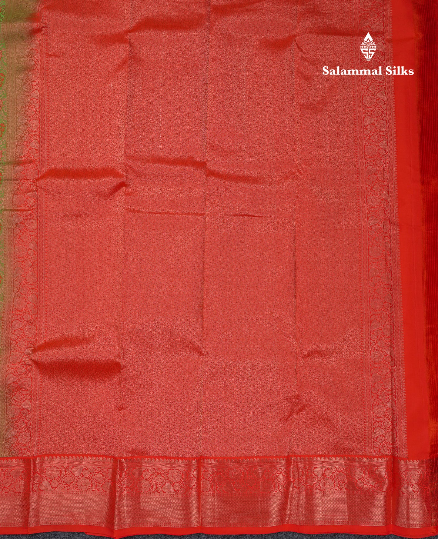 Beautiful Dual Tone Green Bridal Pure Kanjivaram Silk Saree With Contrast Redish Orange Traditional Border