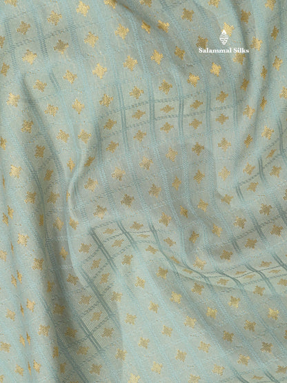 1000 Buttas Grey White Semi Silk Saree With Contrast Navy Blue Border