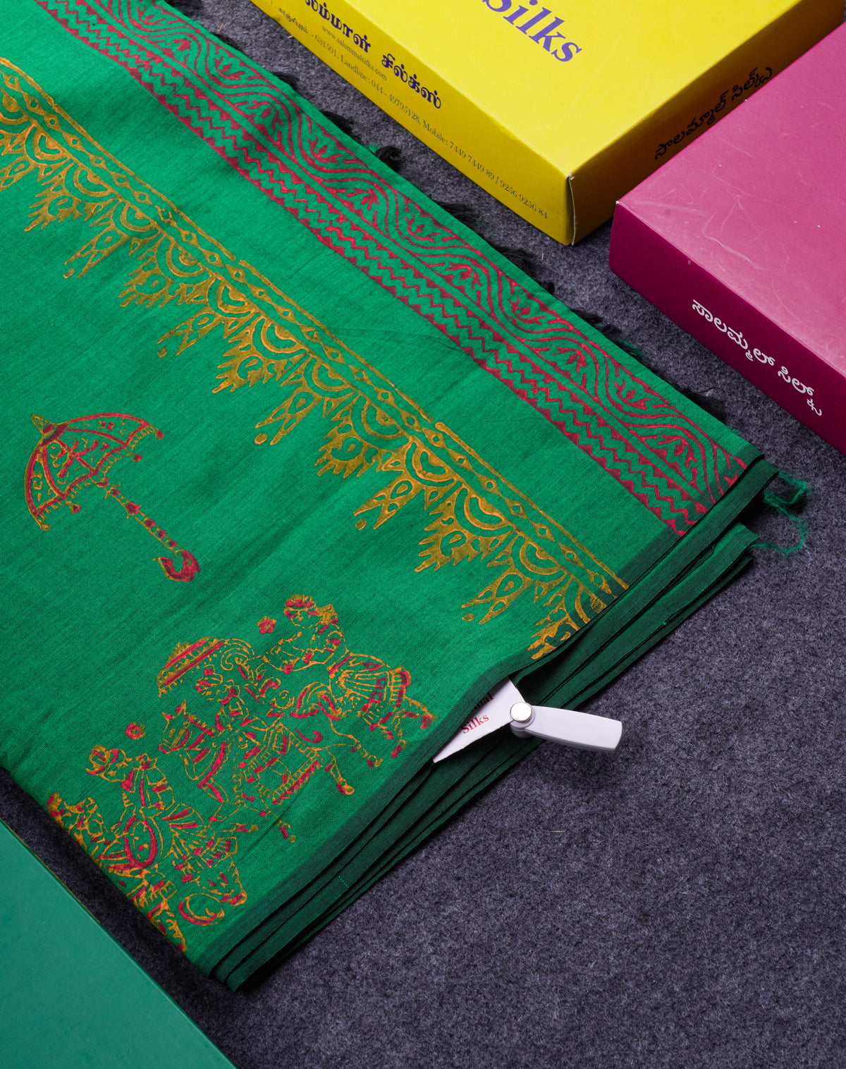 Beautiful Bottle Green South Cotton Printed Saree With Contrast Dark Maroon Blouse
