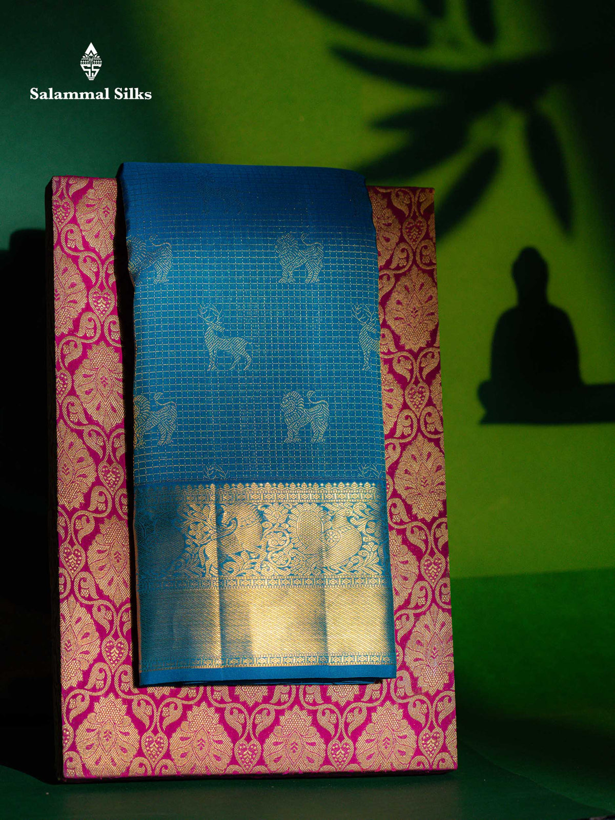 Beautiful Ramar Blue Small Zari Checks Pure Kanjivaram Silk Saree With Traditional Border