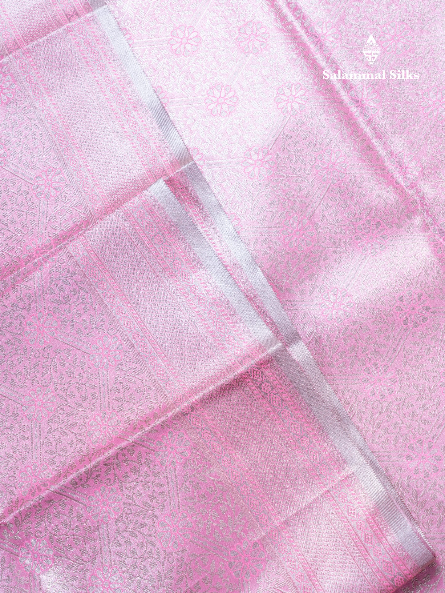 Lavender Bridal Tissue Semi Silk Saree With Traditional Evening Morning Border