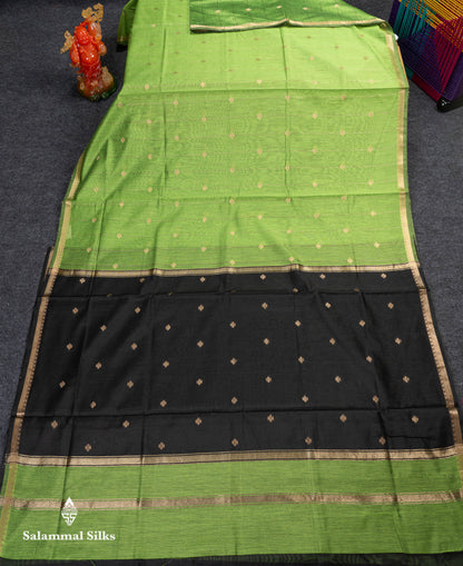 Beautiful Light Grey Stripes With Butta Maheshwar Cotton Saree With Contrast Black Blouse