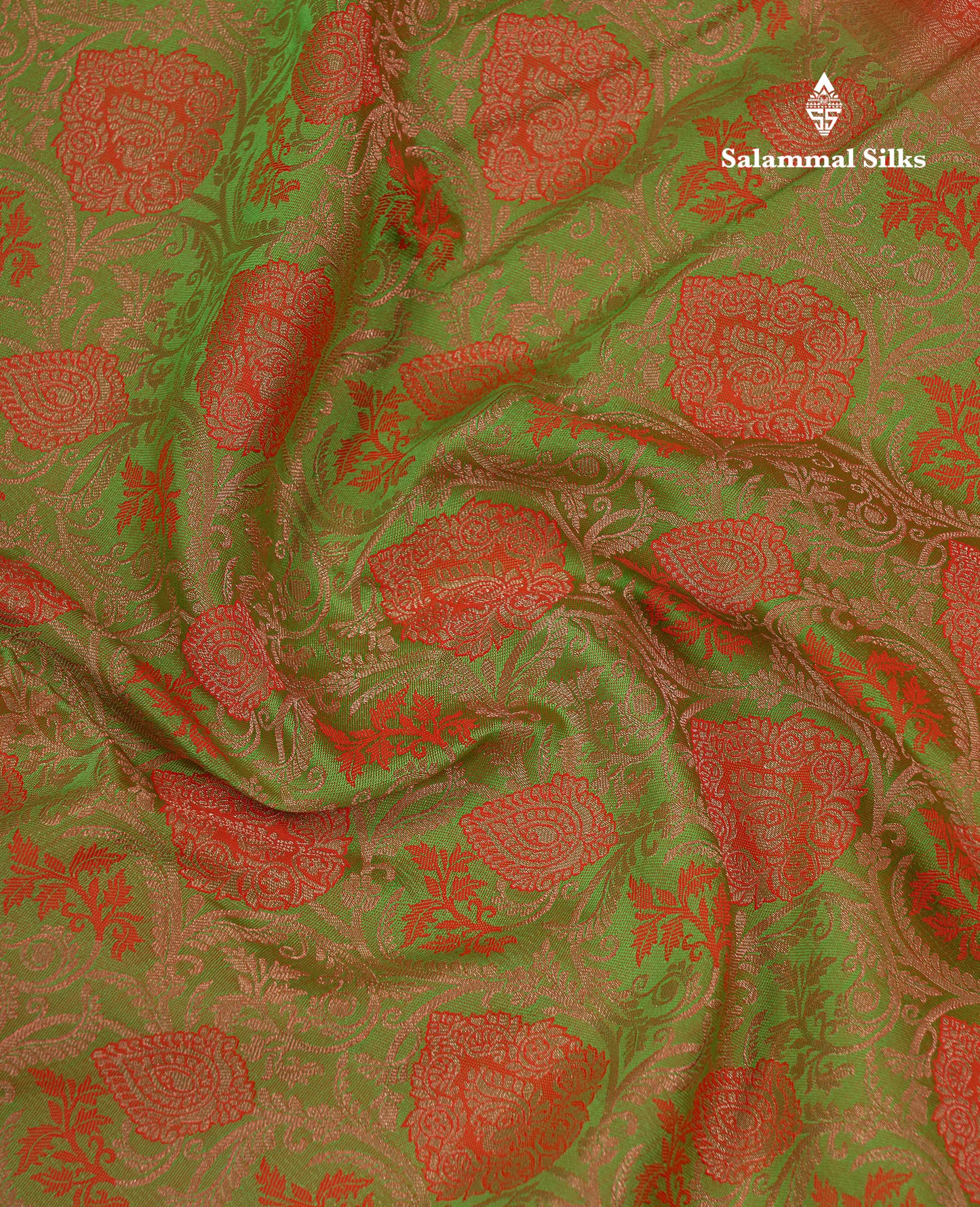 Beautiful Dual Tone Green Bridal Pure Kanjivaram Silk Saree With Contrast Redish Orange Traditional Border