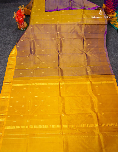 One Side Border Pure Silk Saree - Light Chocolate Brown With Contrast Yellow Traditional Border