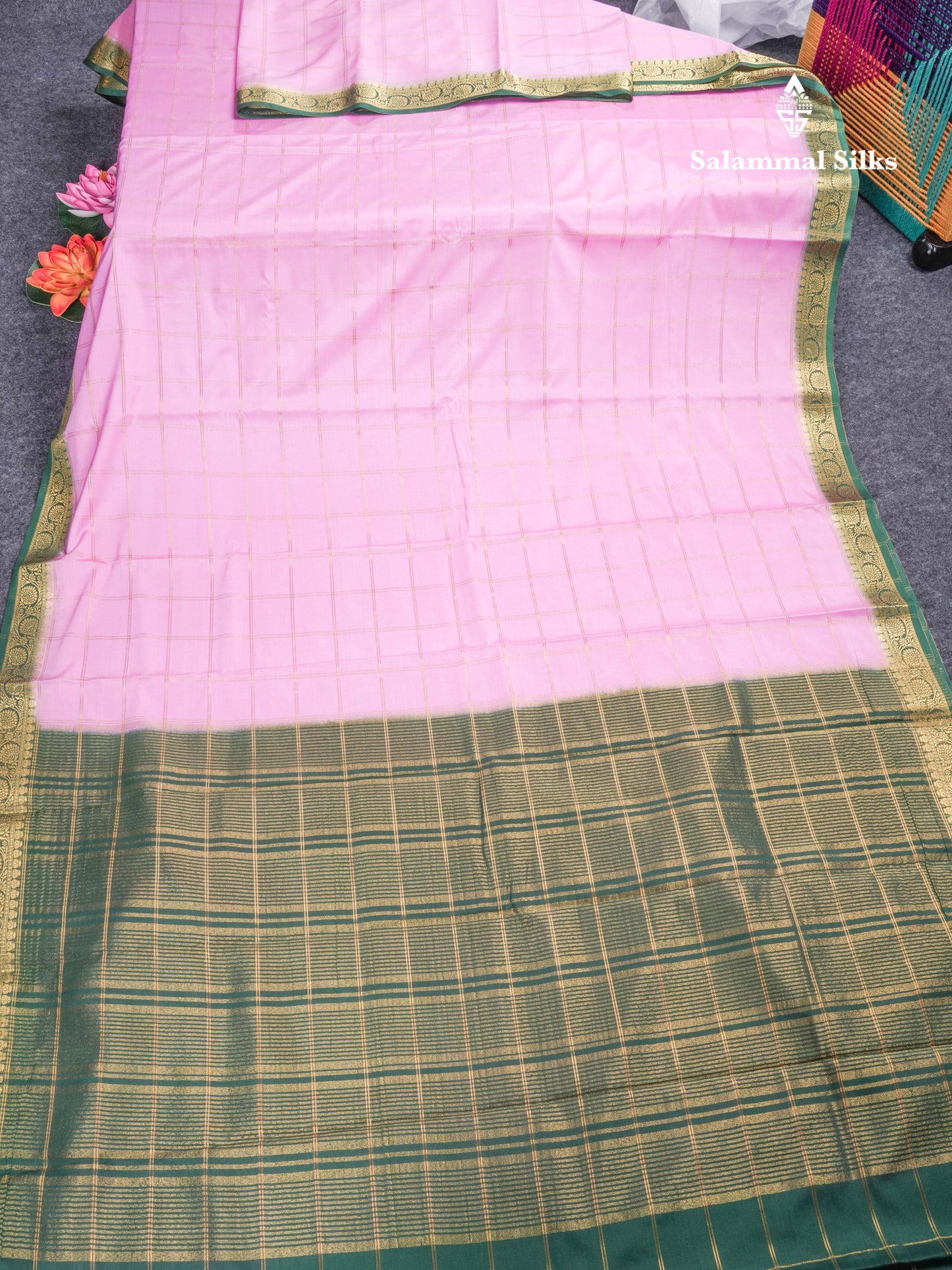 Sapphire Blue Semi Mysore Crepe Saree With Contrast Navy Blue Small Border
