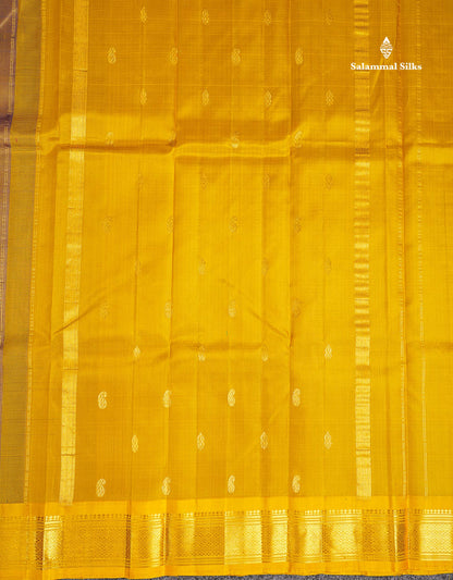 One Side Border Pure Silk Saree - Light Chocolate Brown With Contrast Yellow Traditional Border