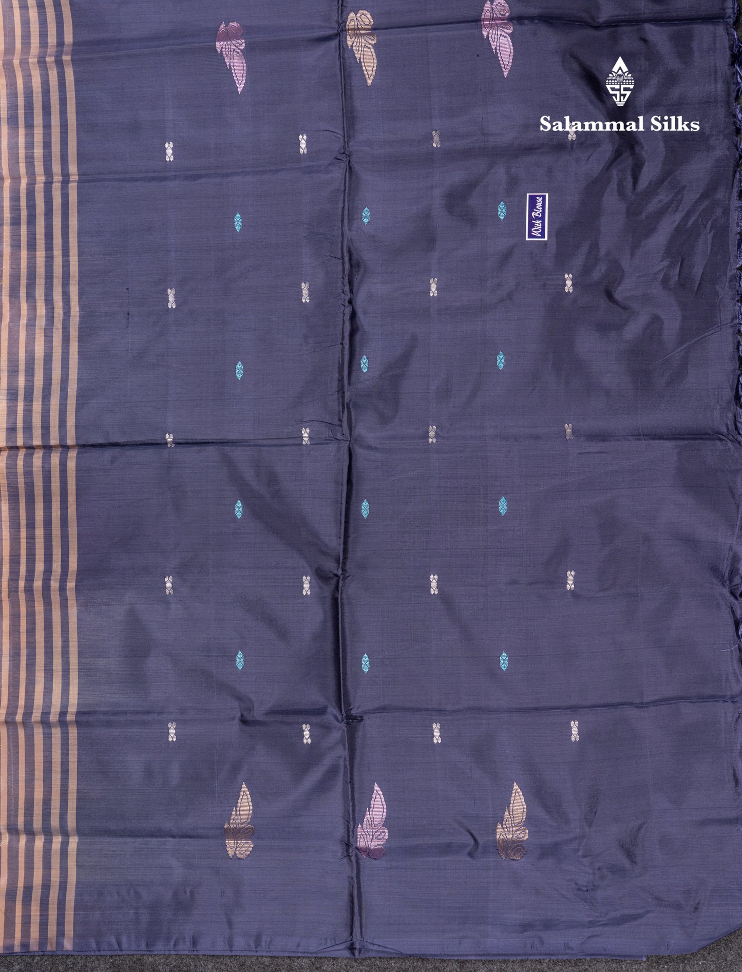 Olive Mustard Yellow Banana Pinth Saree (Vaazhainaar Pattu) With Contrast Navy Blue Blouse