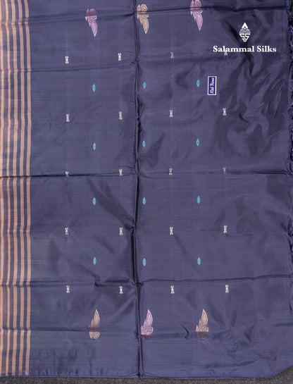 Olive Mustard Yellow Banana Pinth Saree (Vaazhainaar Pattu) With Contrast Navy Blue Blouse