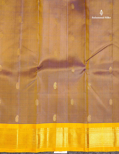 One Side Border Pure Silk Saree - Light Chocolate Brown With Contrast Yellow Traditional Border