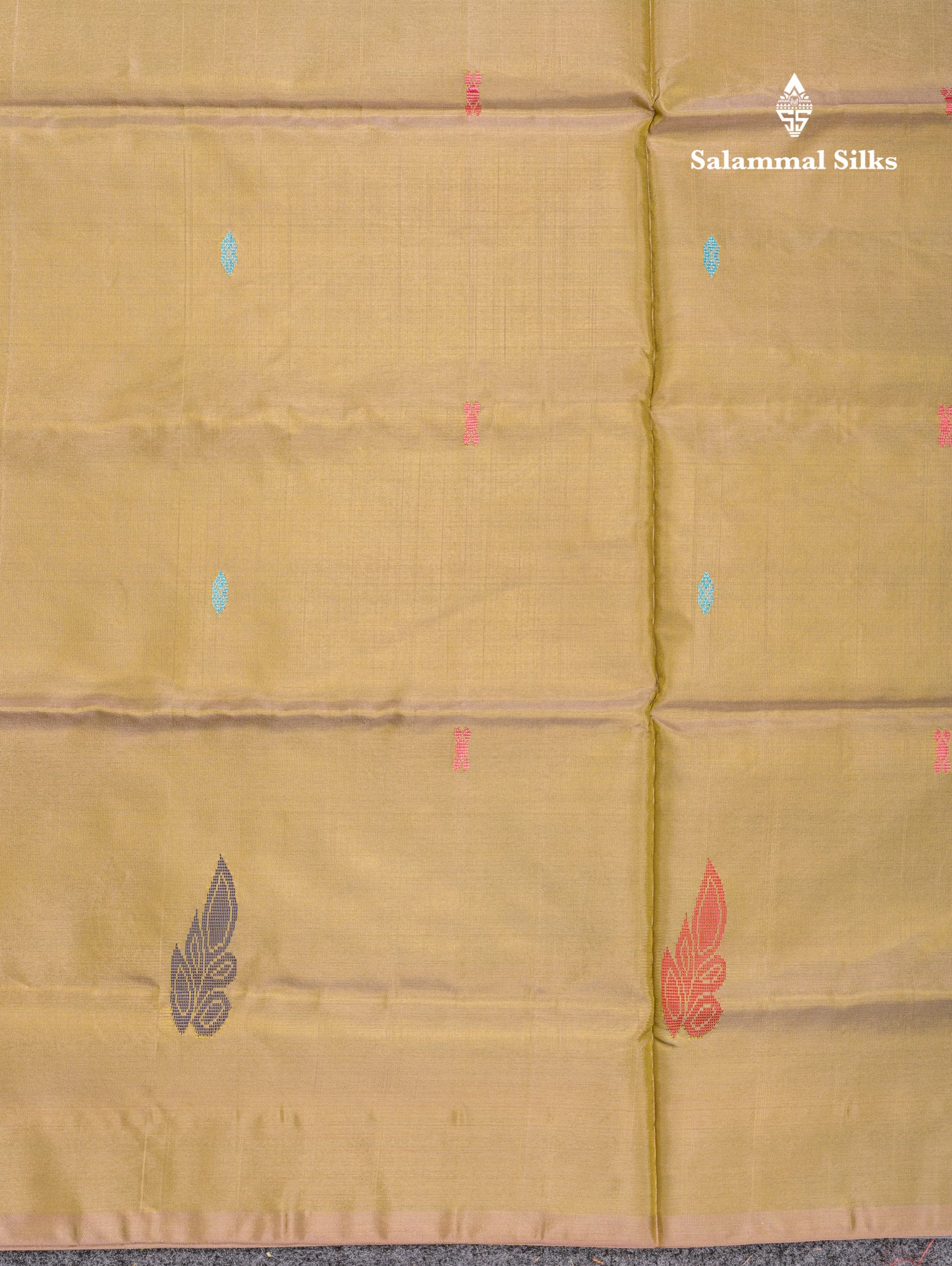 Olive Mustard Yellow Banana Pinth Saree (Vaazhainaar Pattu) With Contrast Navy Blue Blouse