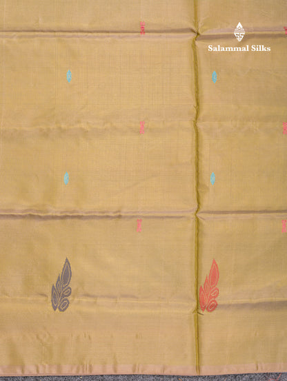 Olive Mustard Yellow Banana Pinth Saree (Vaazhainaar Pattu) With Contrast Navy Blue Blouse