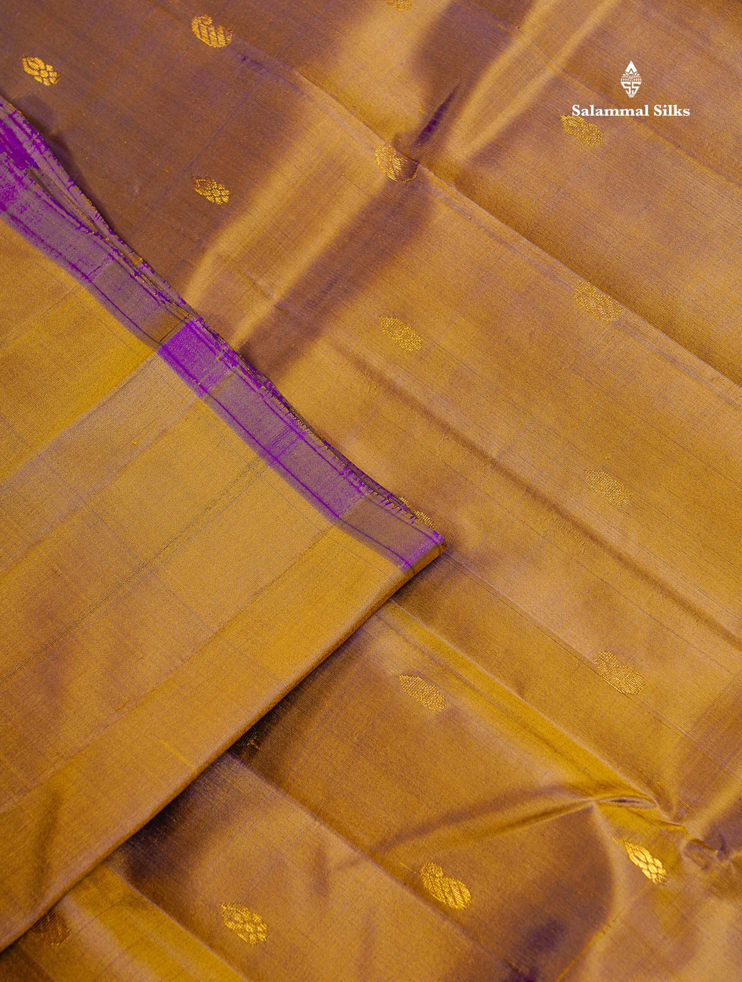 One Side Border Pure Silk Saree - Light Chocolate Brown With Contrast Yellow Traditional Border