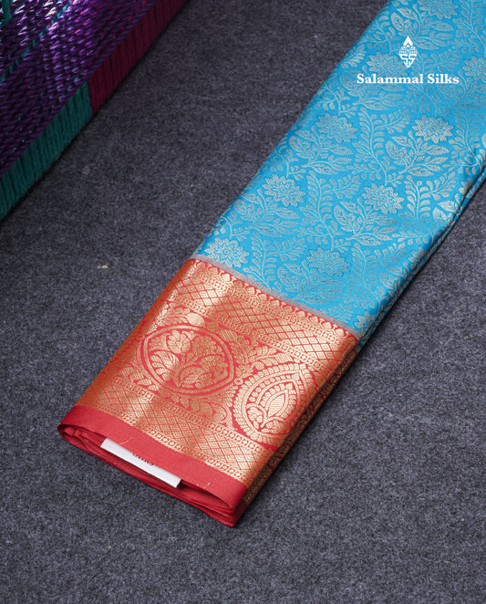 Semi Pattu Pavadai ( Rama Blue ) With Red Blouse 21"