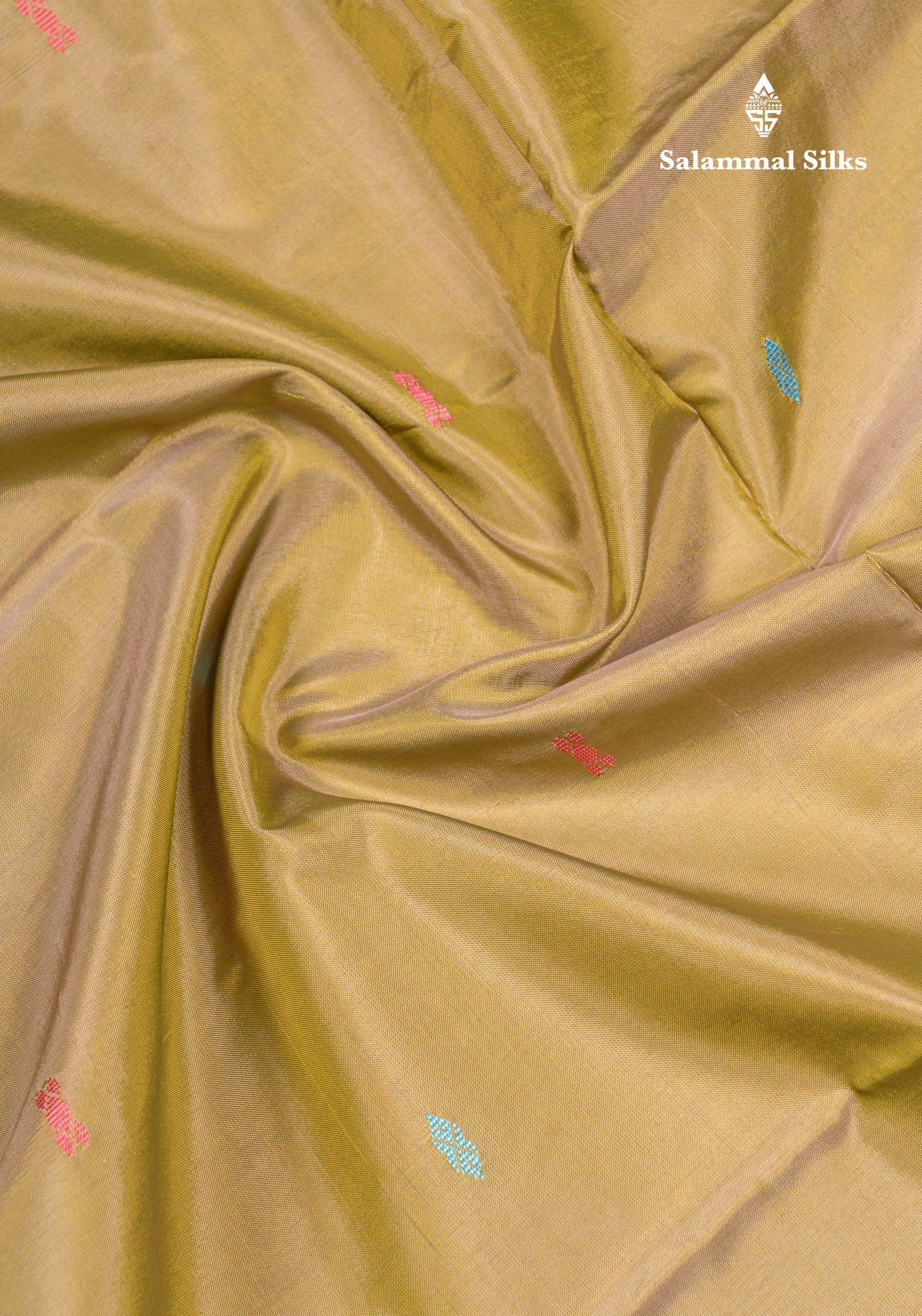 Olive Mustard Yellow Banana Pinth Saree (Vaazhainaar Pattu) With Contrast Navy Blue Blouse