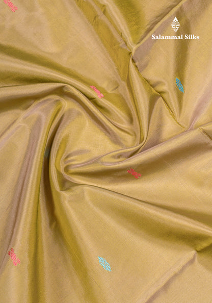 Olive Mustard Yellow Banana Pinth Saree (Vaazhainaar Pattu) With Contrast Navy Blue Blouse