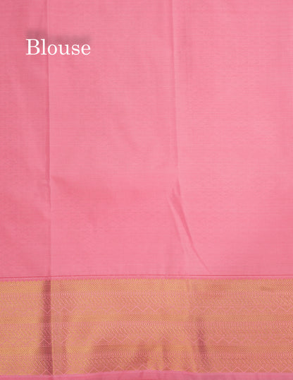 1000 Buttas Light Peach Semi Silk Saree With Contrast Bottle Green Border