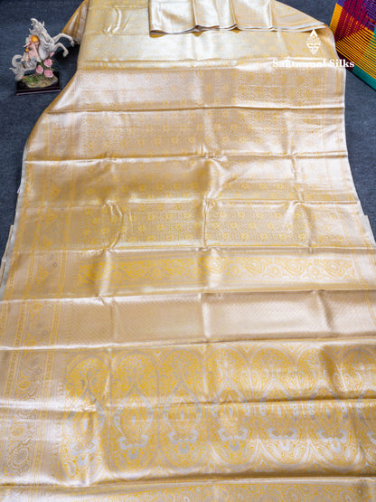 Sandal Bridal Tissue Semi Silk Saree With Traditional Evening Morning Border