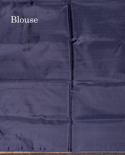 Olive Mustard Yellow Banana Pinth Saree (Vaazhainaar Pattu) With Contrast Navy Blue Blouse