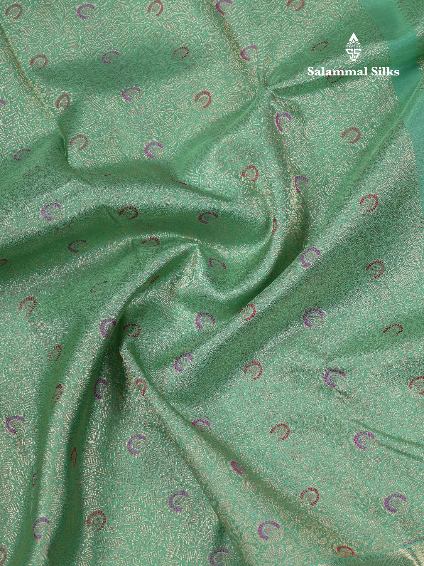Beautiful Sapphire Green Bridal Meenakari Work Pure Kanjivaram Silk Saree With Traditional Border
