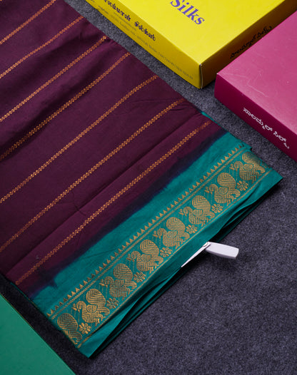 Beautiful Dark Maroon Sungudi Cotton Saree With Contrast Sapphire Green Traditional Border
