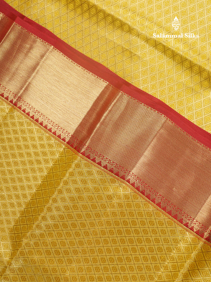Beautiful Gold Colour Tissue Bridal Pure Kanjivaram Silk Saree With Contrast Reddish Maroon Pallaku Border
