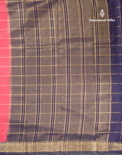 Sapphire Blue Semi Mysore Crepe Saree With Contrast Navy Blue Small Border