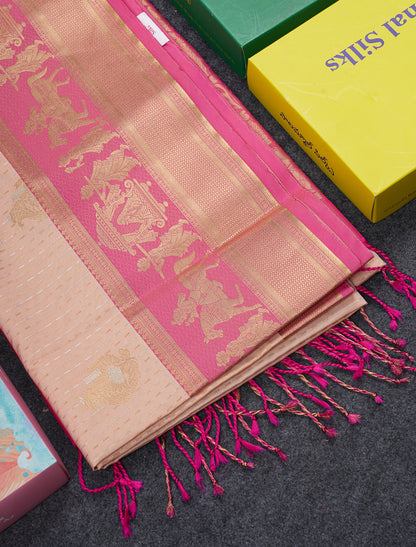 Beautiful Dark Violet Silver & Gold Zari Buttas Semi Silk Saree With Contrast Olive Green Traditional Pallaku Border