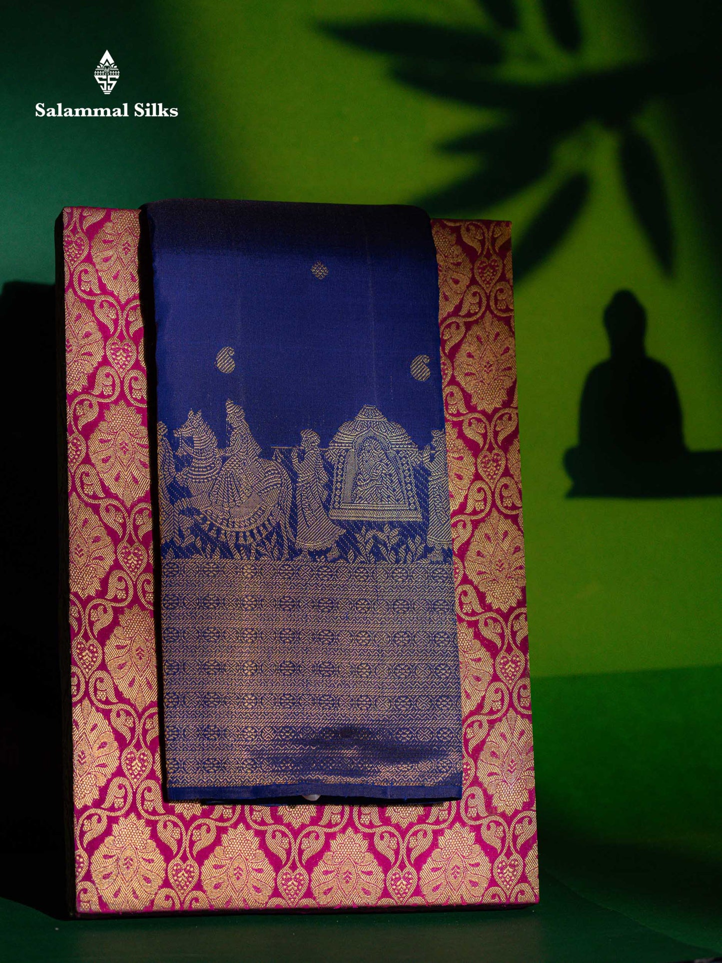 Beautiful Royal Blue Pure Kanjivaram Silk Saree With Traditional Evening Morning Pallaku Border