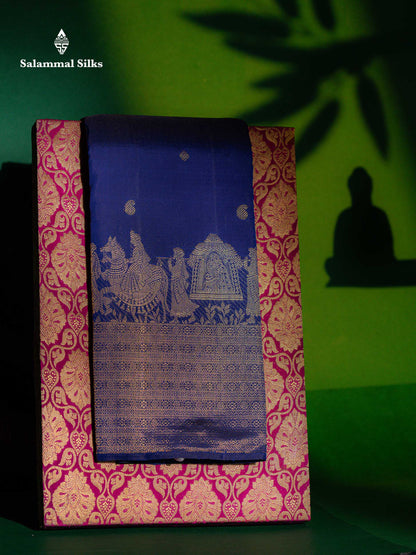 Beautiful Royal Blue Pure Kanjivaram Silk Saree With Traditional Evening Morning Pallaku Border