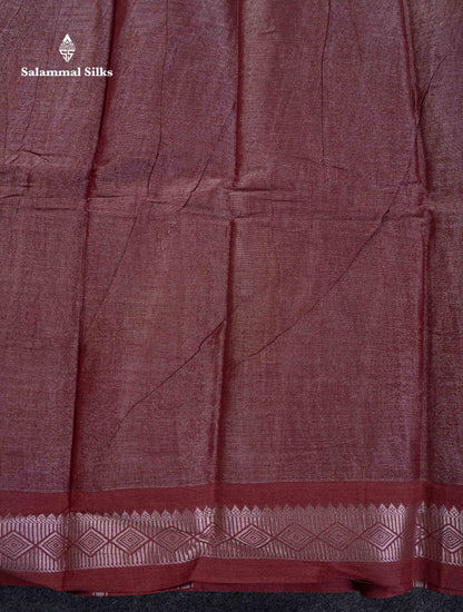Stunning Maroon Tissue Sungudi Cotton Saree With Small Traditional Silver Zari Border