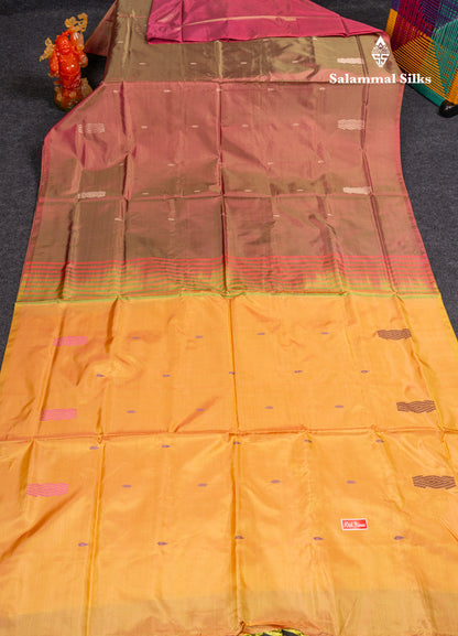 Onion Pink Banana Pinth Saree (Vaazhainaar Pattu) With Contrast Golden Yellow Blouse