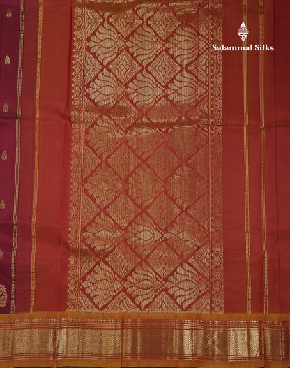 Beautiful Dark Maroon Pure Kanjivaram Silk Saree With Contrast Mustard Yellow Traditional One Side Border