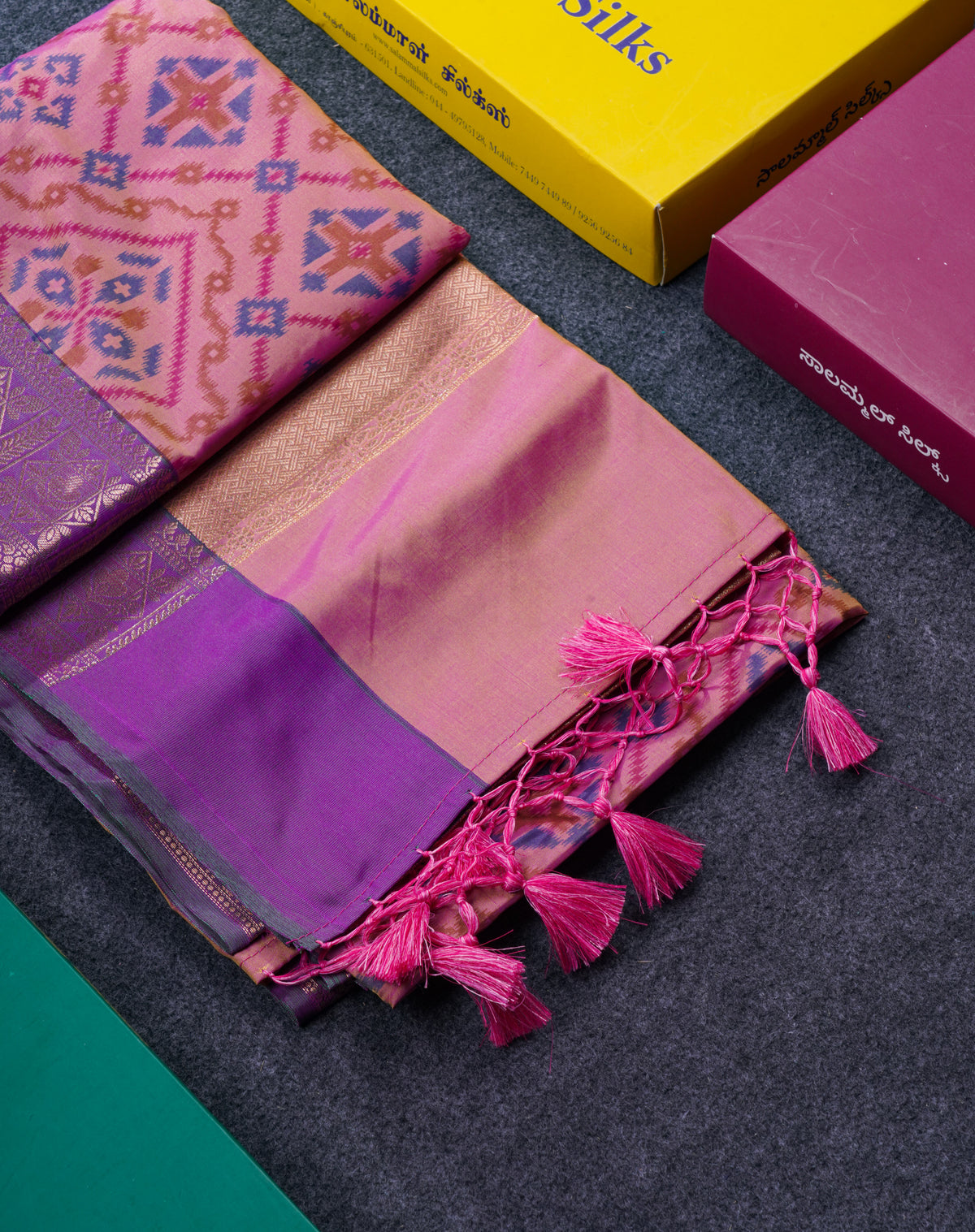 Beautiful Light Pink Semi Soft Silk Saree With Contrast Purple Fancy Border