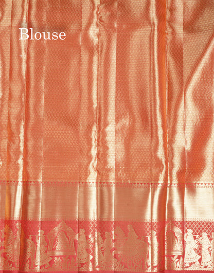 Beautiful Gold Colour Tissue Bridal Pure Kanjivaram Silk Saree With Contrast Reddish Maroon Pallaku Border