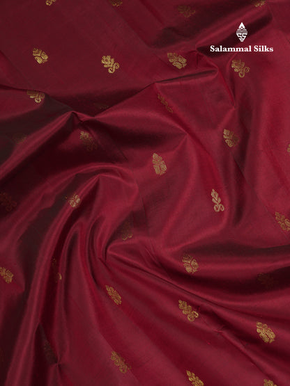 Beautiful Dark Maroon Pure Kanjivaram Silk Saree With Contrast Mustard Yellow Traditional One Side Border