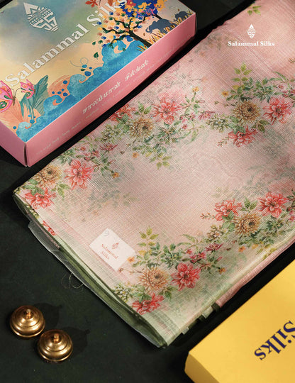 Beautiful Multicolour Floral Design Kota Cotton Mix Fancy Saree With Contrast Bottle Green Blouse